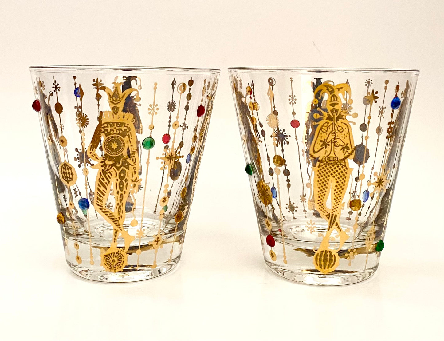 Culver Mardi Gras Jeweled Jester Suburbans/Double Old Fashioned (Pair) 2 Available (Copy)