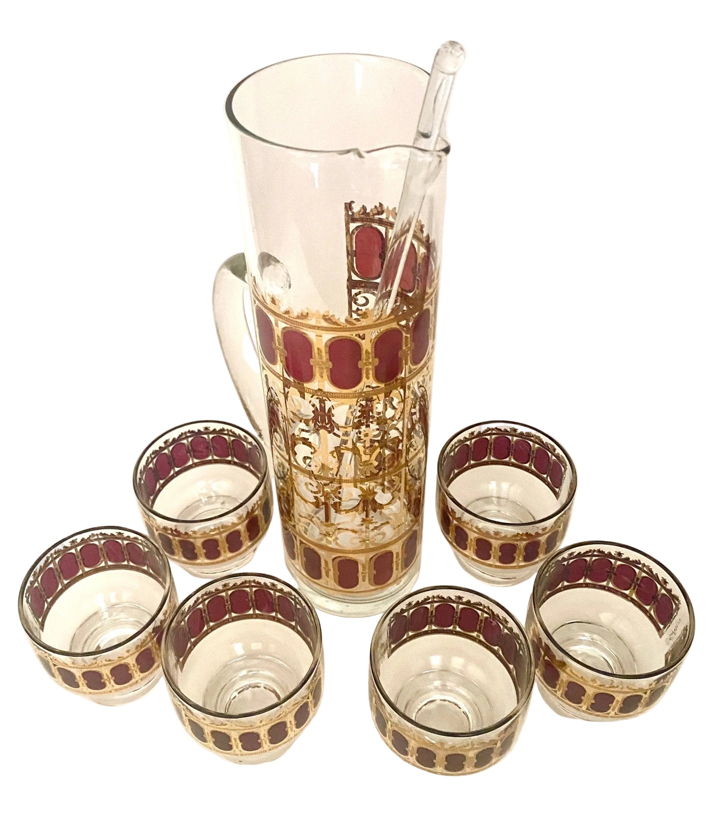 Culver Cranberry Scroll Handled Pitcher Set with Stir Stick