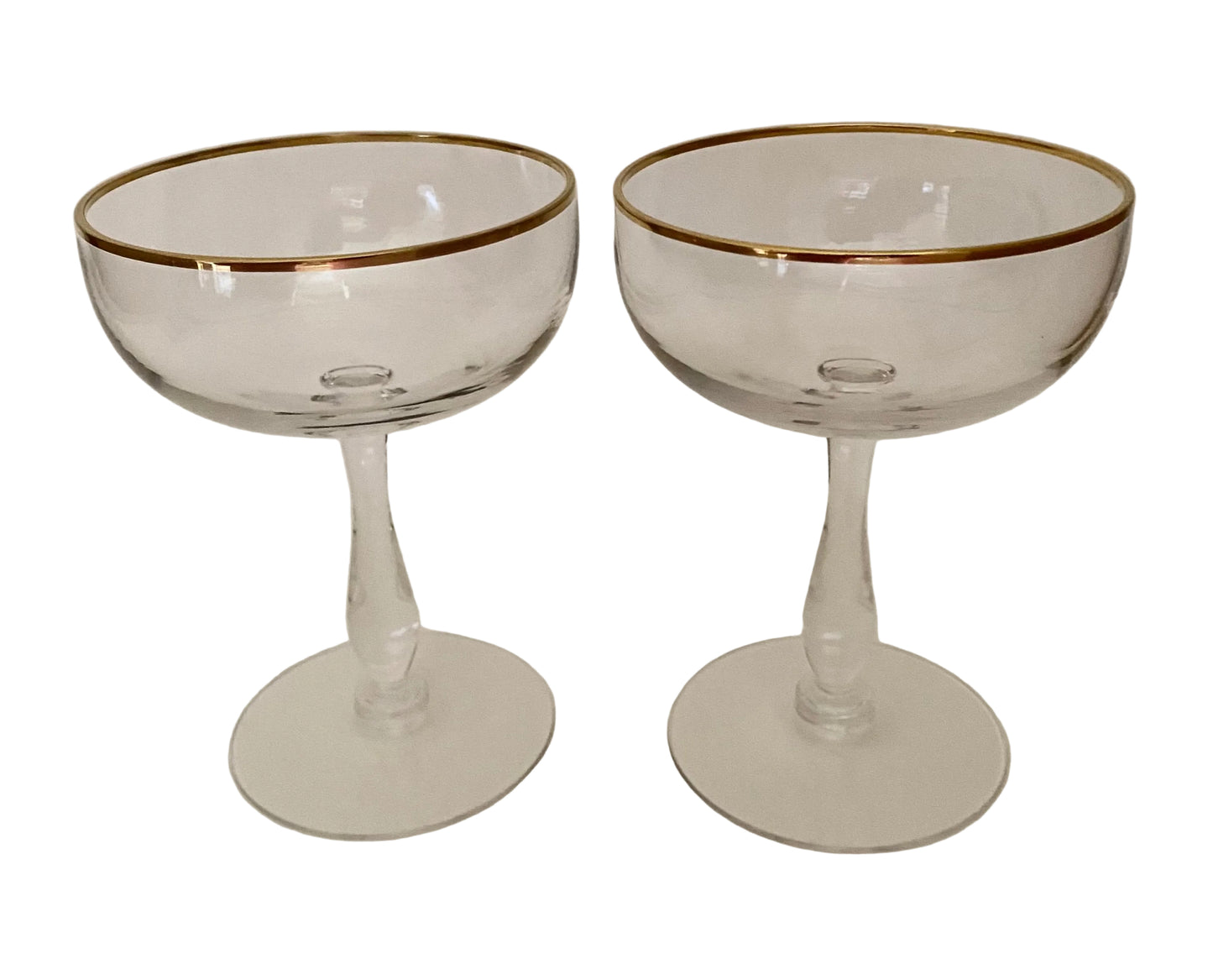 Vintage Gold Rim Coupe/Champagne Glasses (Pair) 2 Available