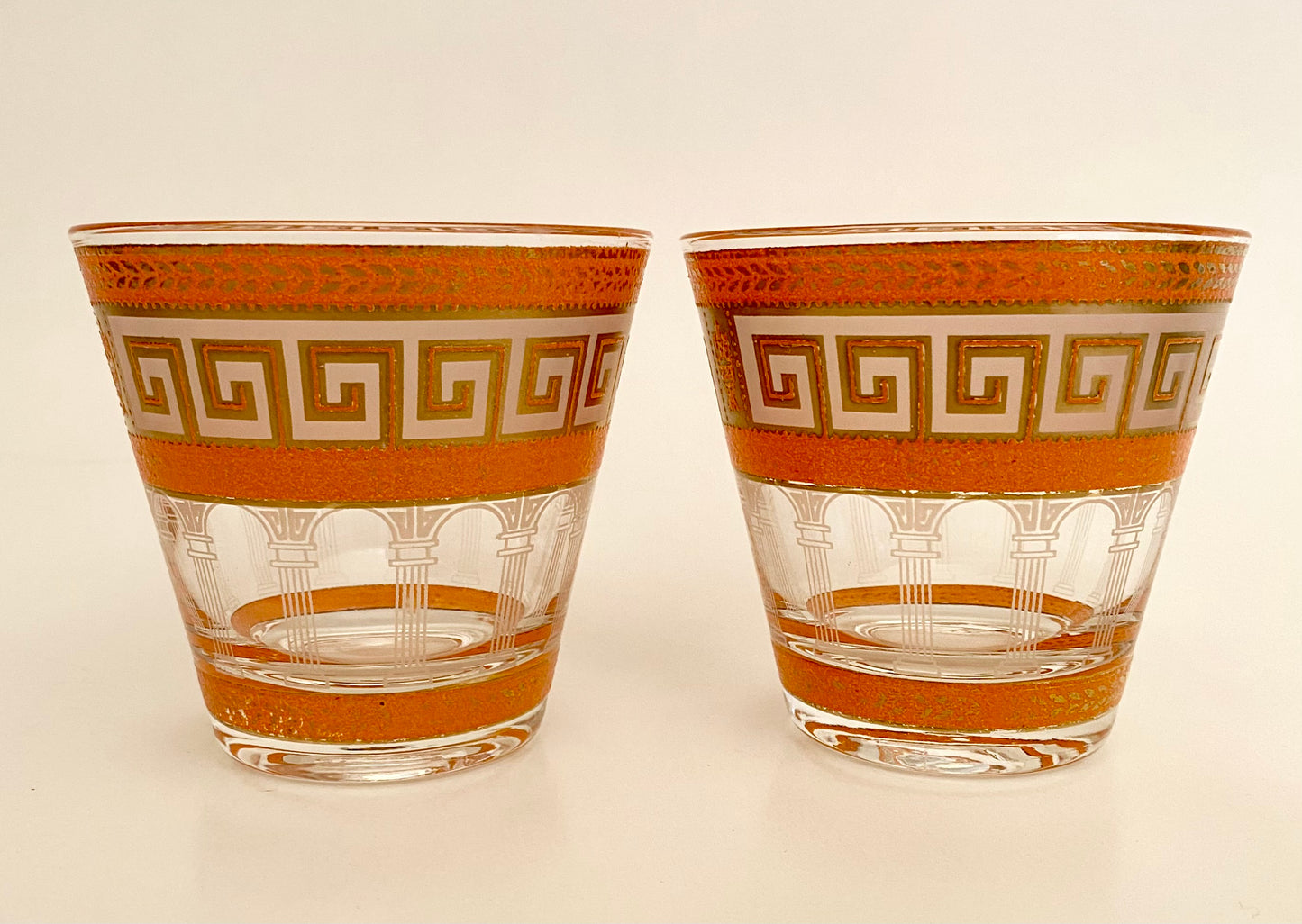 Culver Orange Greek Key On the Rocks/Old Fashioned (Pair) 2 Available