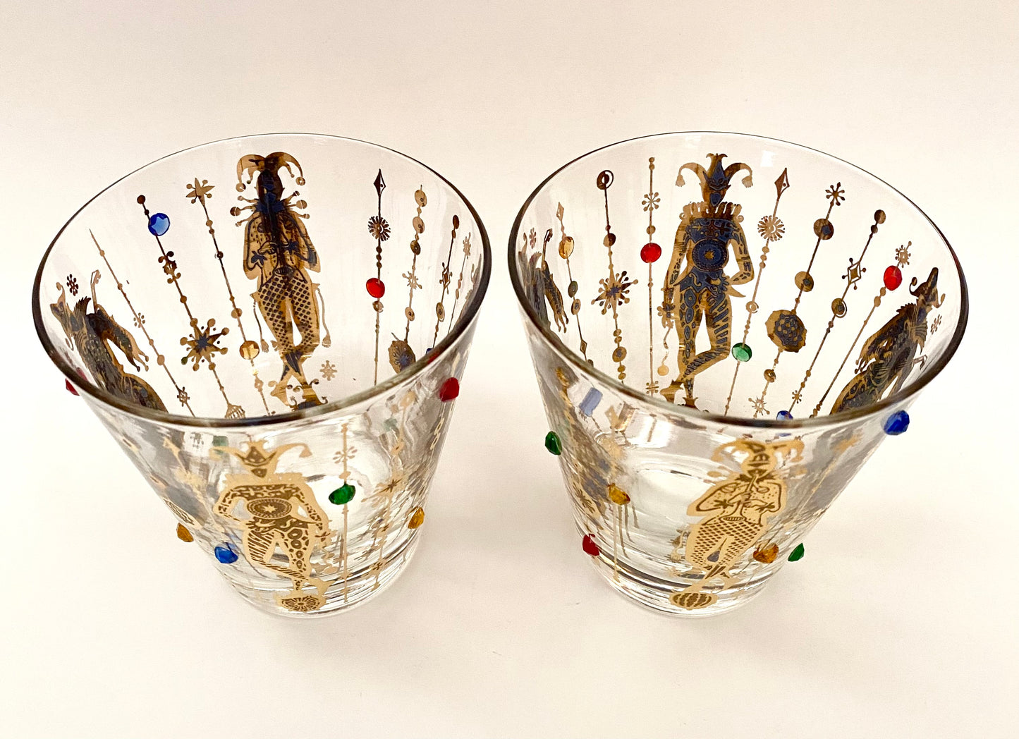 Culver Mardi Gras Jeweled Jester Suburbans/Double Old Fashioned (Pair) 2 Available (Copy)