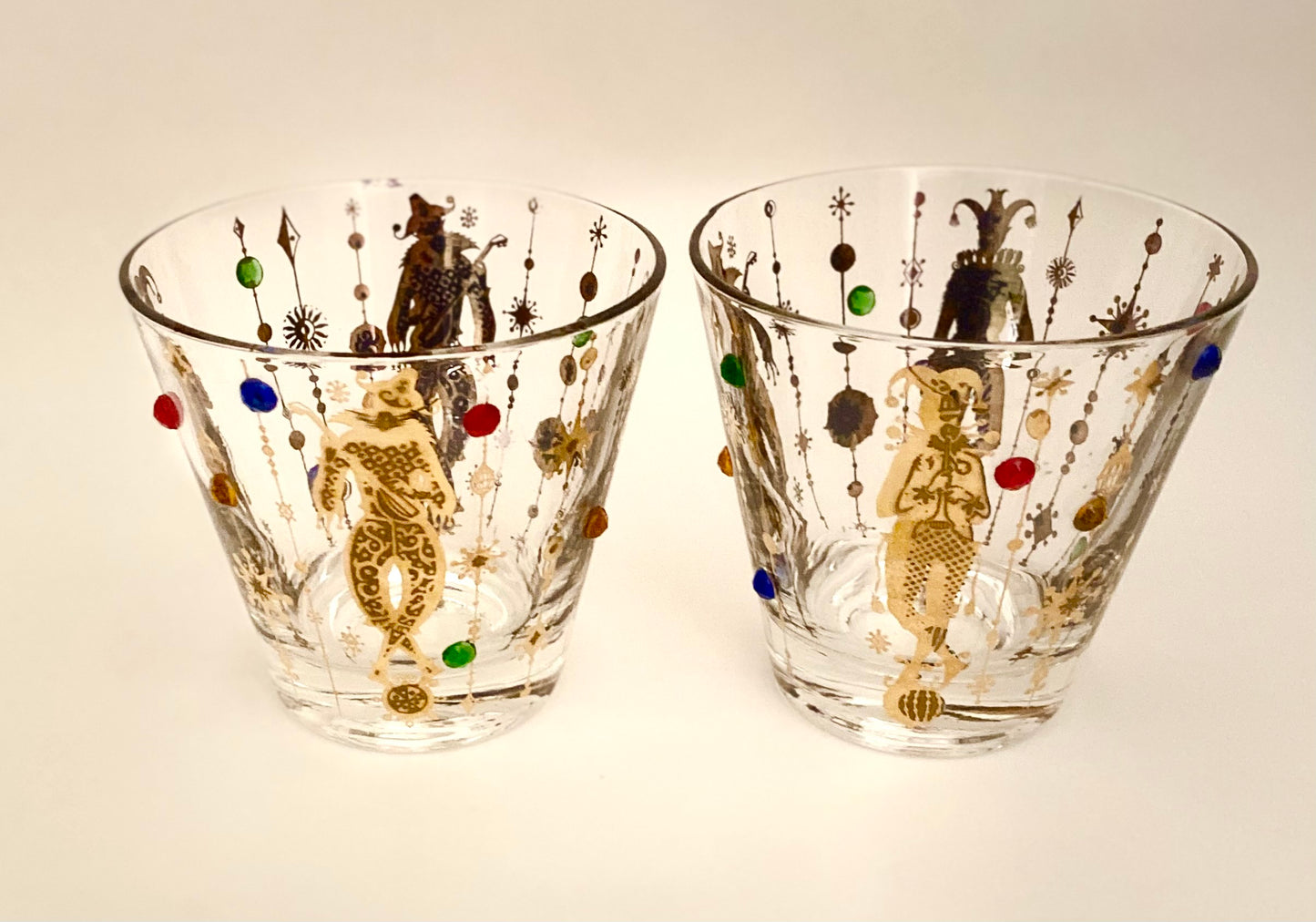 Culver Jeweled Mardi Gras Jester On The Rocks/Old Fashioned (Pair) 1 Available