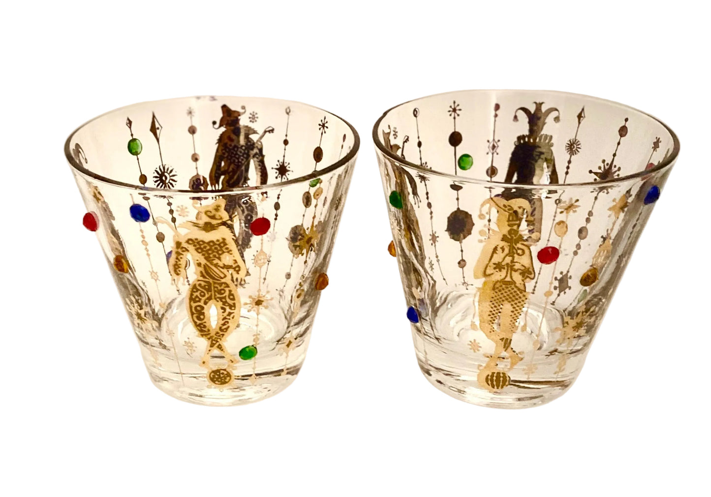 Culver Jeweled Mardi Gras Jester On The Rocks/Old Fashioned (Pair) 1 Available