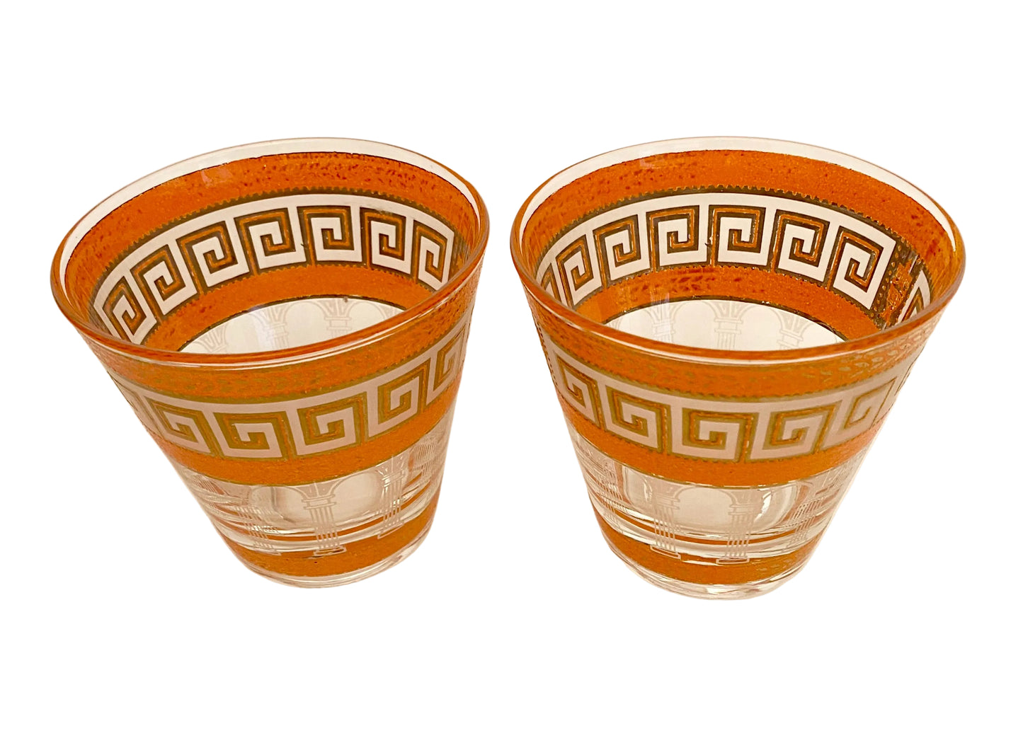 Culver Orange Greek Key On the Rocks/Old Fashioned (Pair) 2 Available