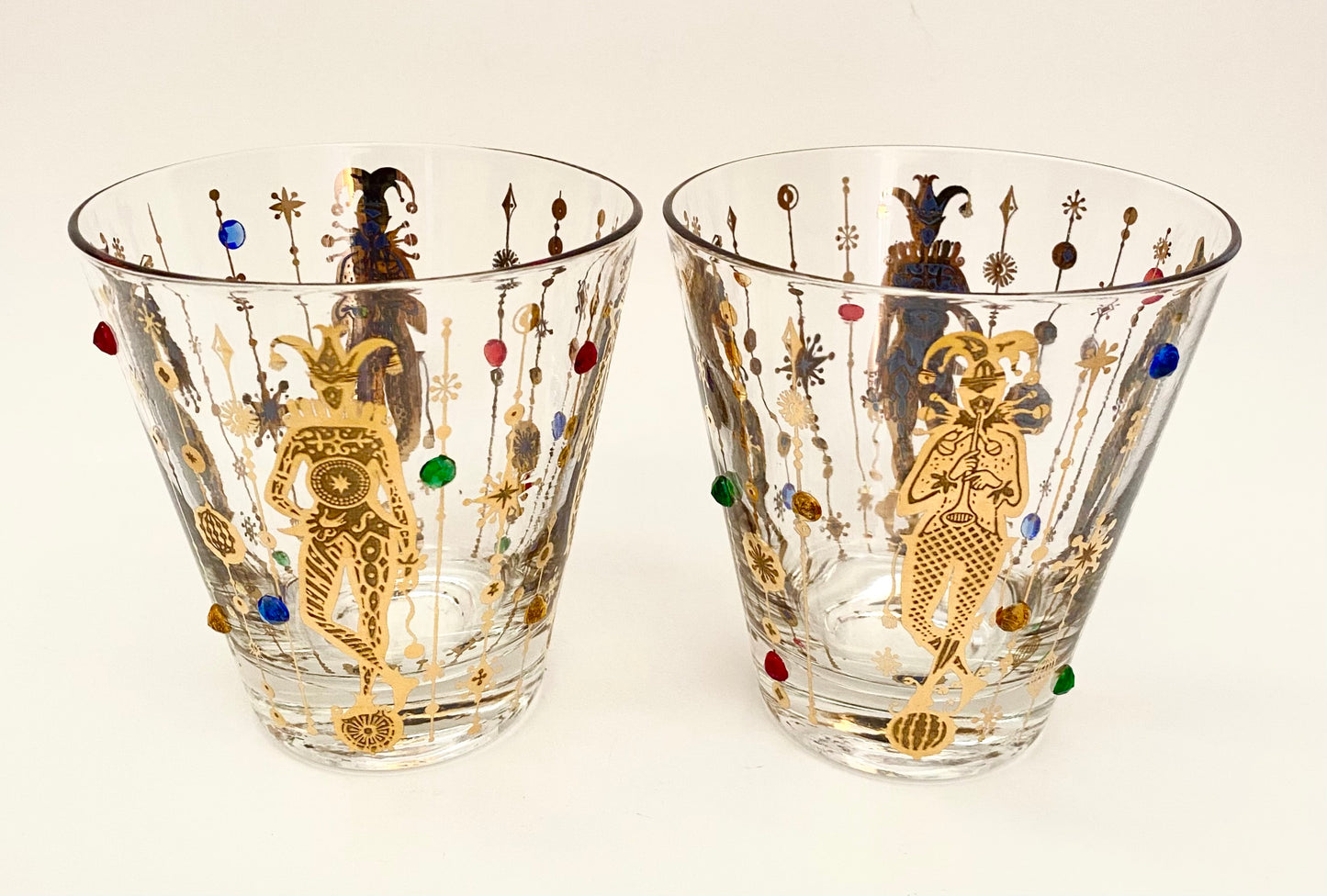 Culver Mardi Gras Jeweled Jester Suburbans/Double Old Fashioned (Pair) 2 Available (Copy)