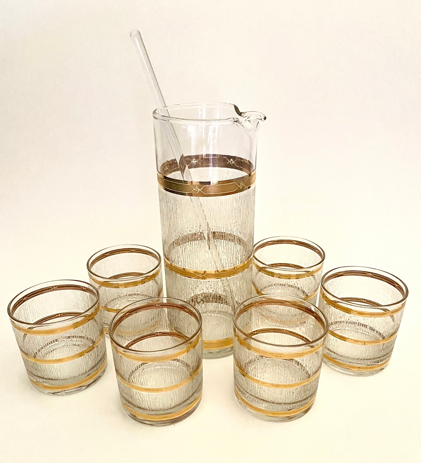 Culver Textured Gold Icicle Cocktail Set with Stir Stick
