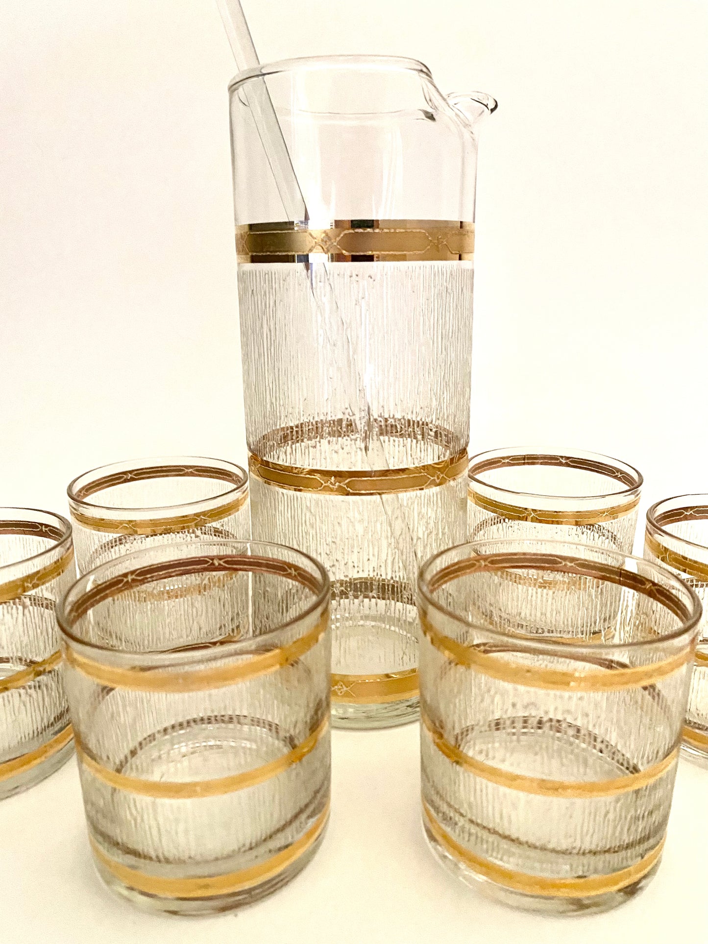 Culver Textured Gold Icicle Cocktail Set with Stir Stick