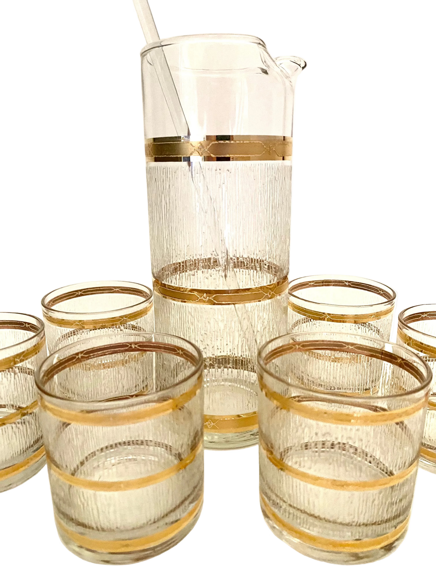 Culver Textured Gold Icicle Cocktail Set with Stir Stick