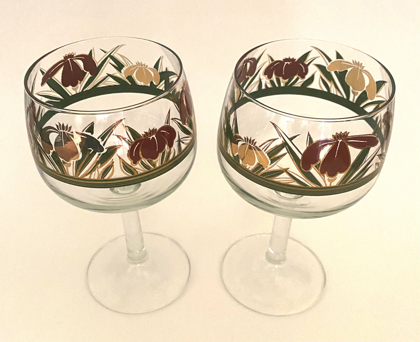 Culver Cinnabar Iris Wine Stems (Pair) 2 Available
