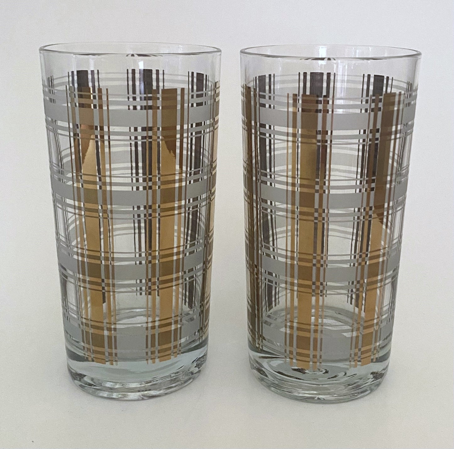 Culver Gold and Silver Plaid Hiballs (2)