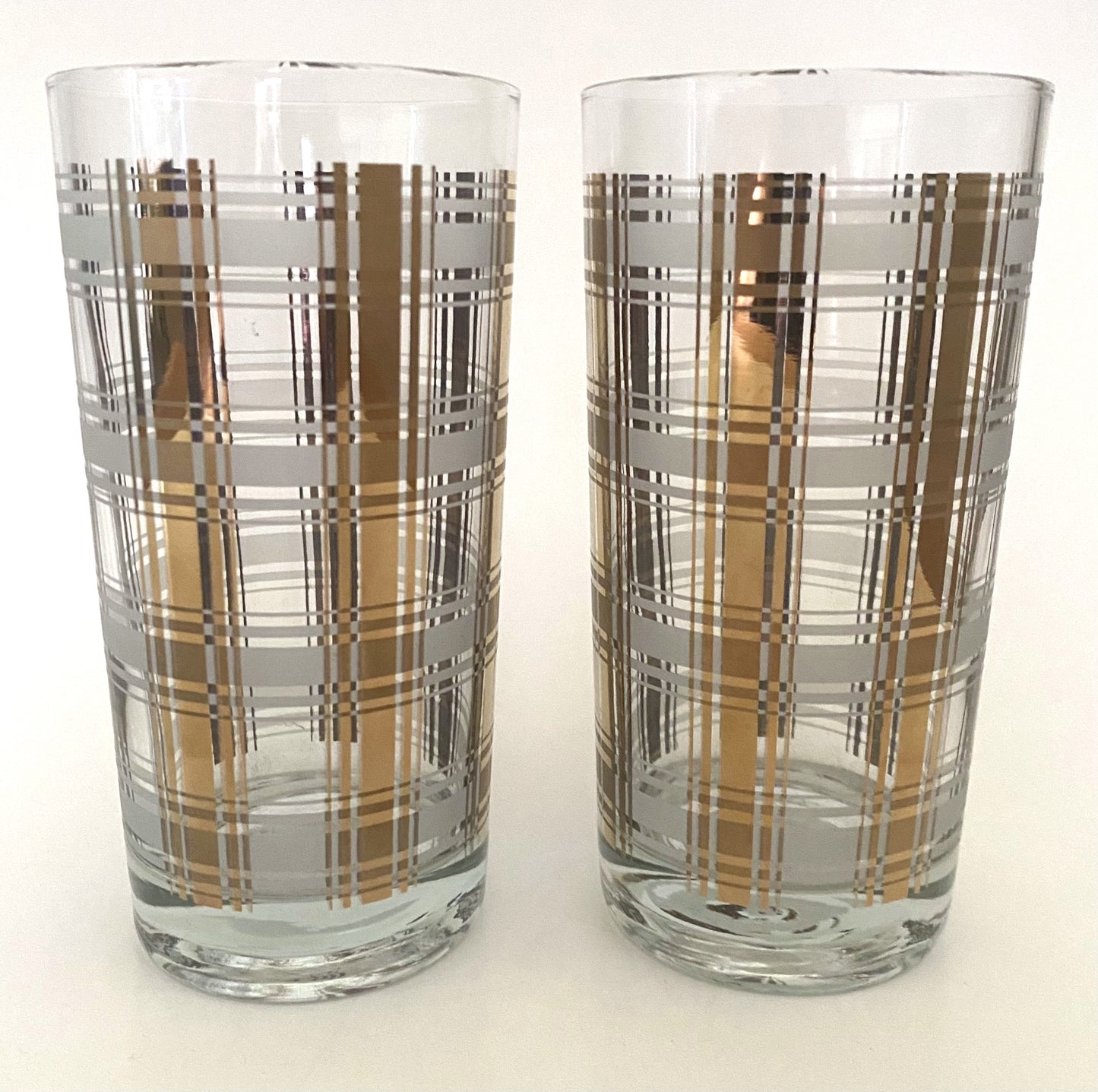 Culver Gold and Silver Plaid Hiballs (2)