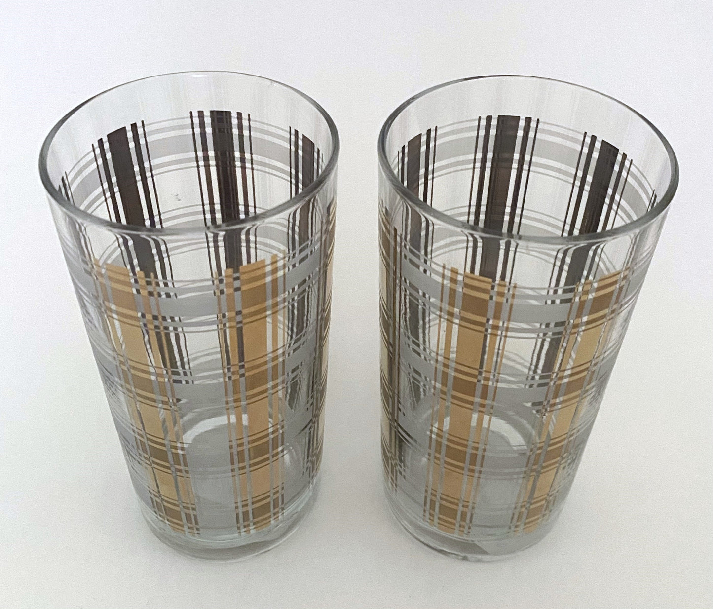 Culver Gold and Silver Plaid Hiballs (2)