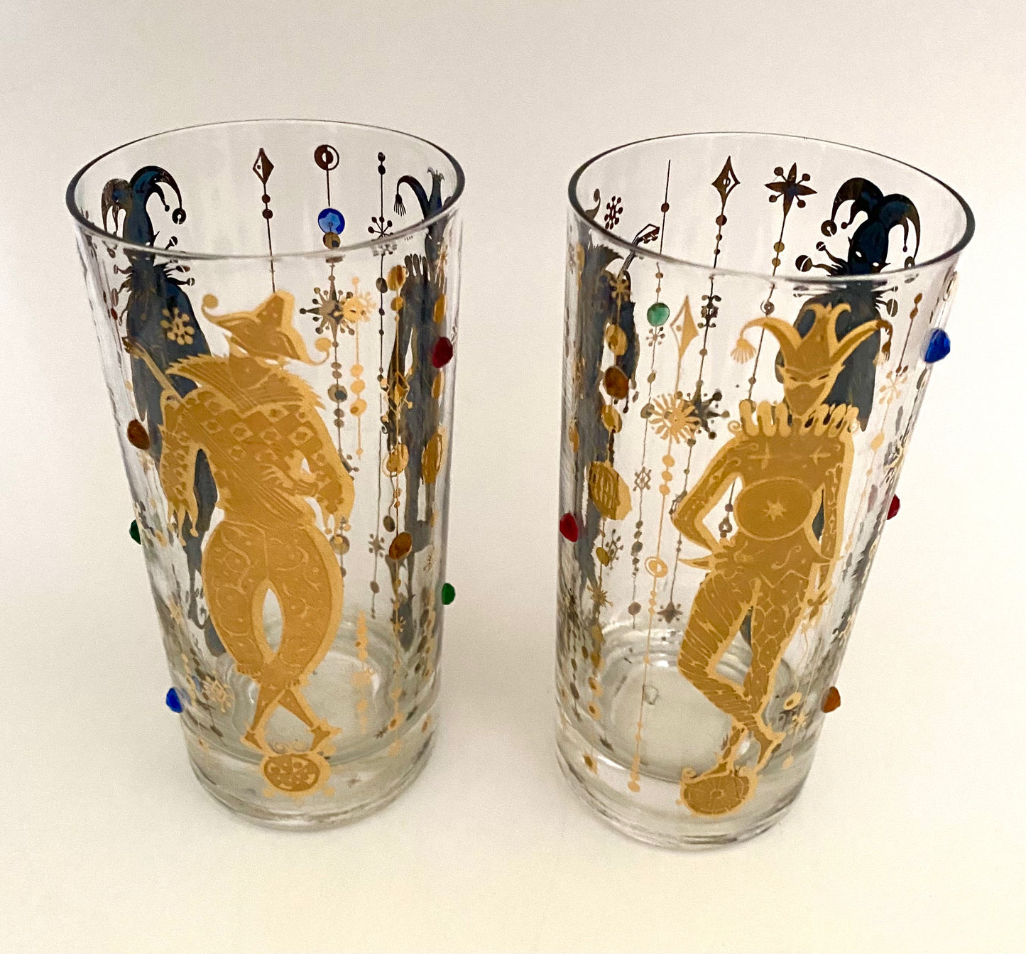Culver Mardi Gras Jeweled Jester Hiballs (Pair) 5 Available