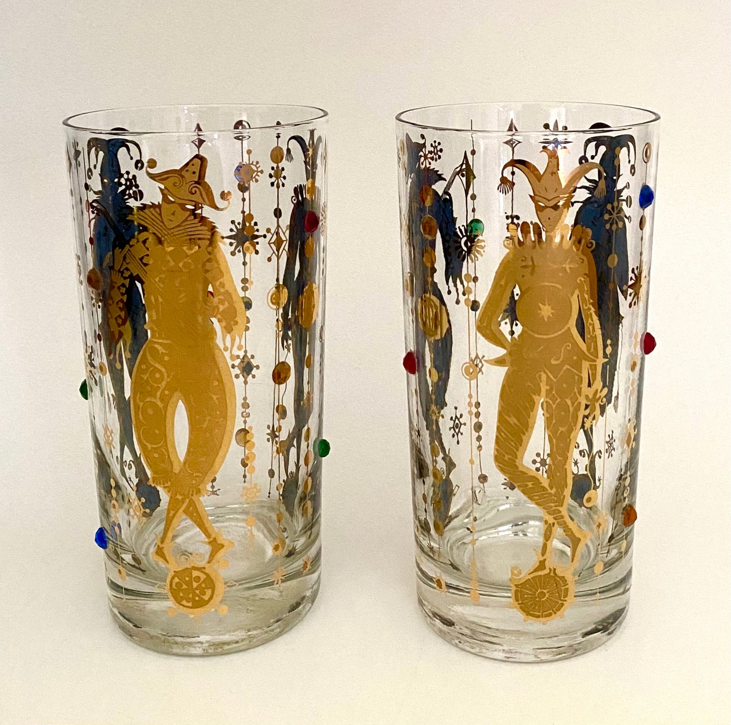 Culver Mardi Gras Jeweled Jester Hiballs (Pair) 5 Available