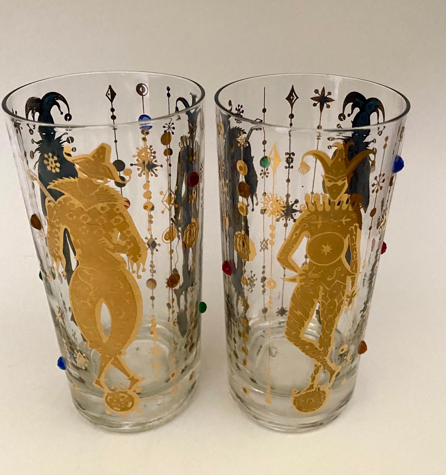 Culver Mardi Gras Jeweled Jester Hiballs (Pair) 5 Available