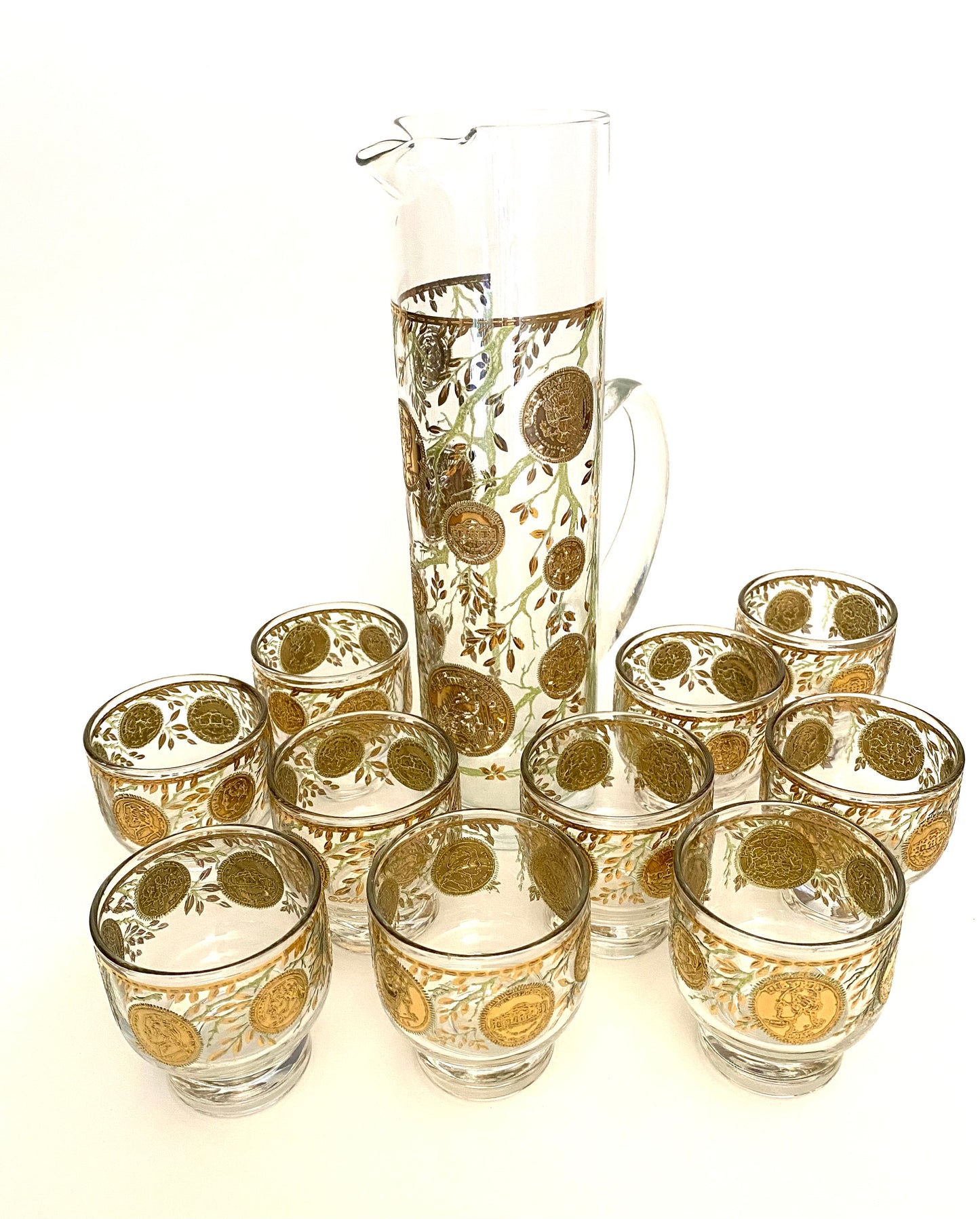 Culver Coin and Vine Handled Pitcher Set