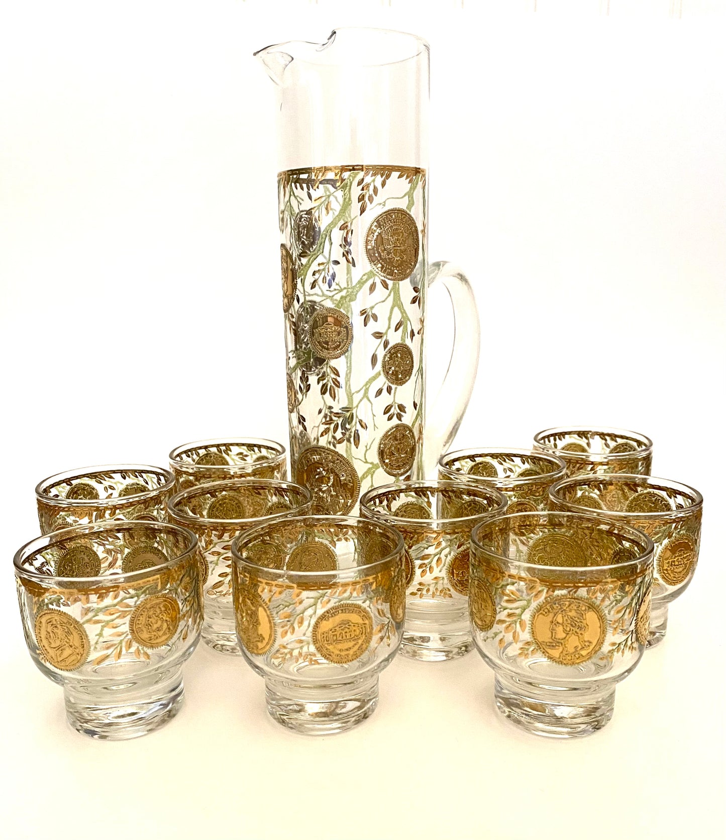 Culver Coin and Vine Handled Pitcher Set