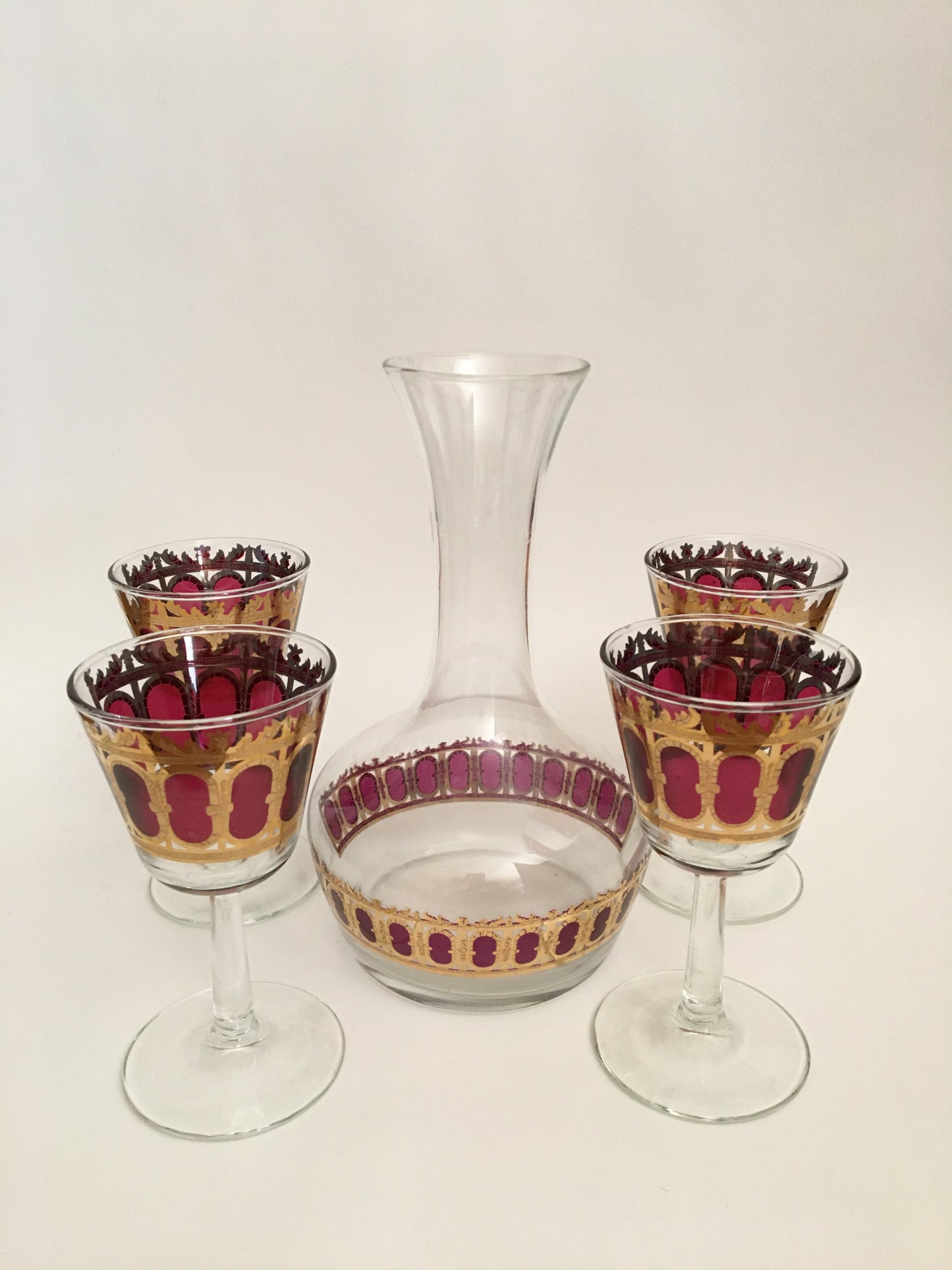 Culver Cranberry Scroll Carafe Set