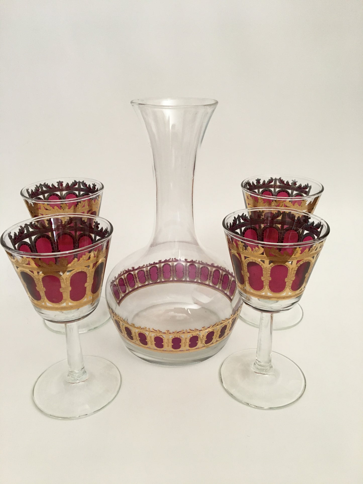 Culver Cranberry Scroll Carafe Set