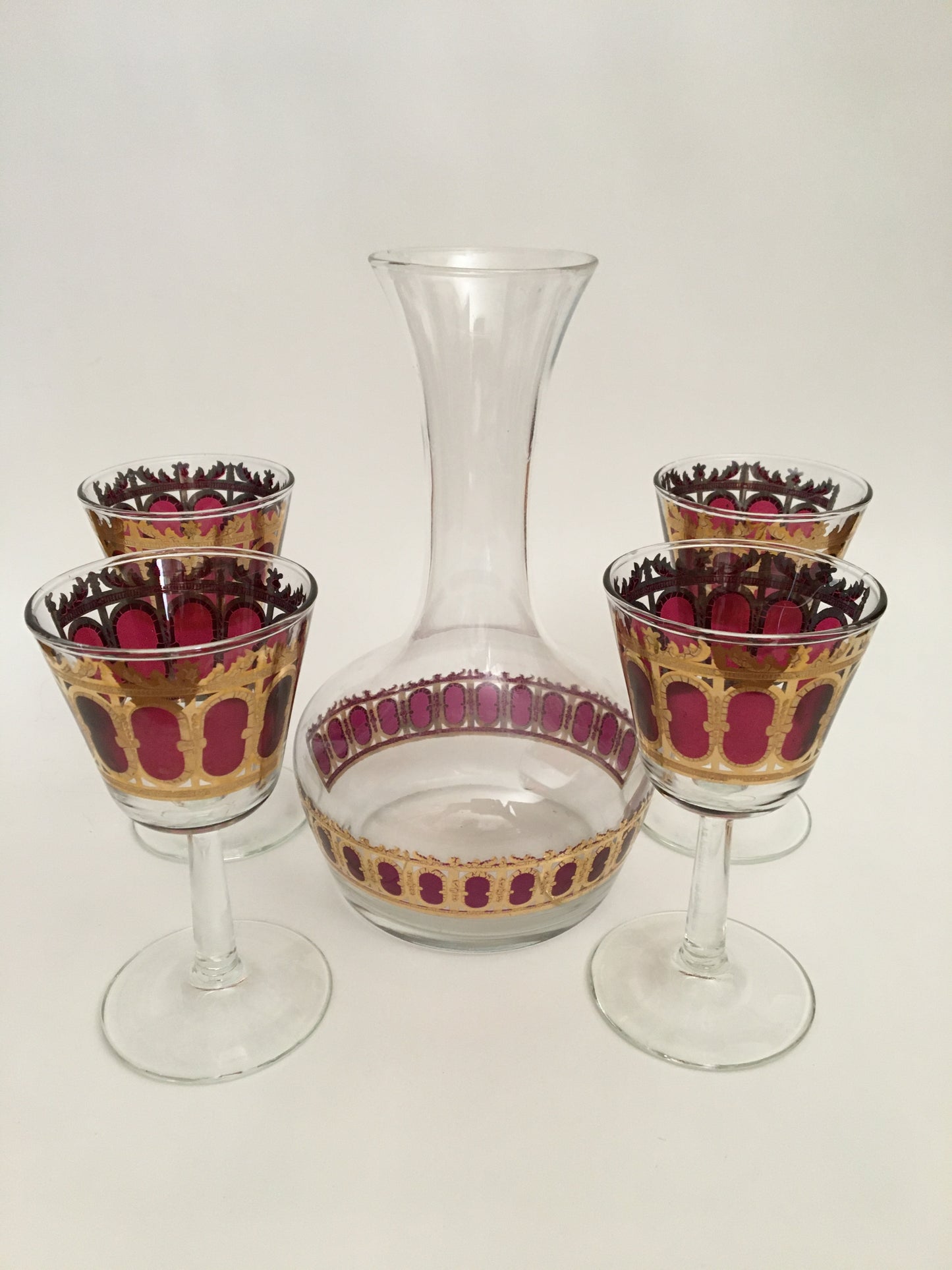 Culver Cranberry Scroll Carafe Set
