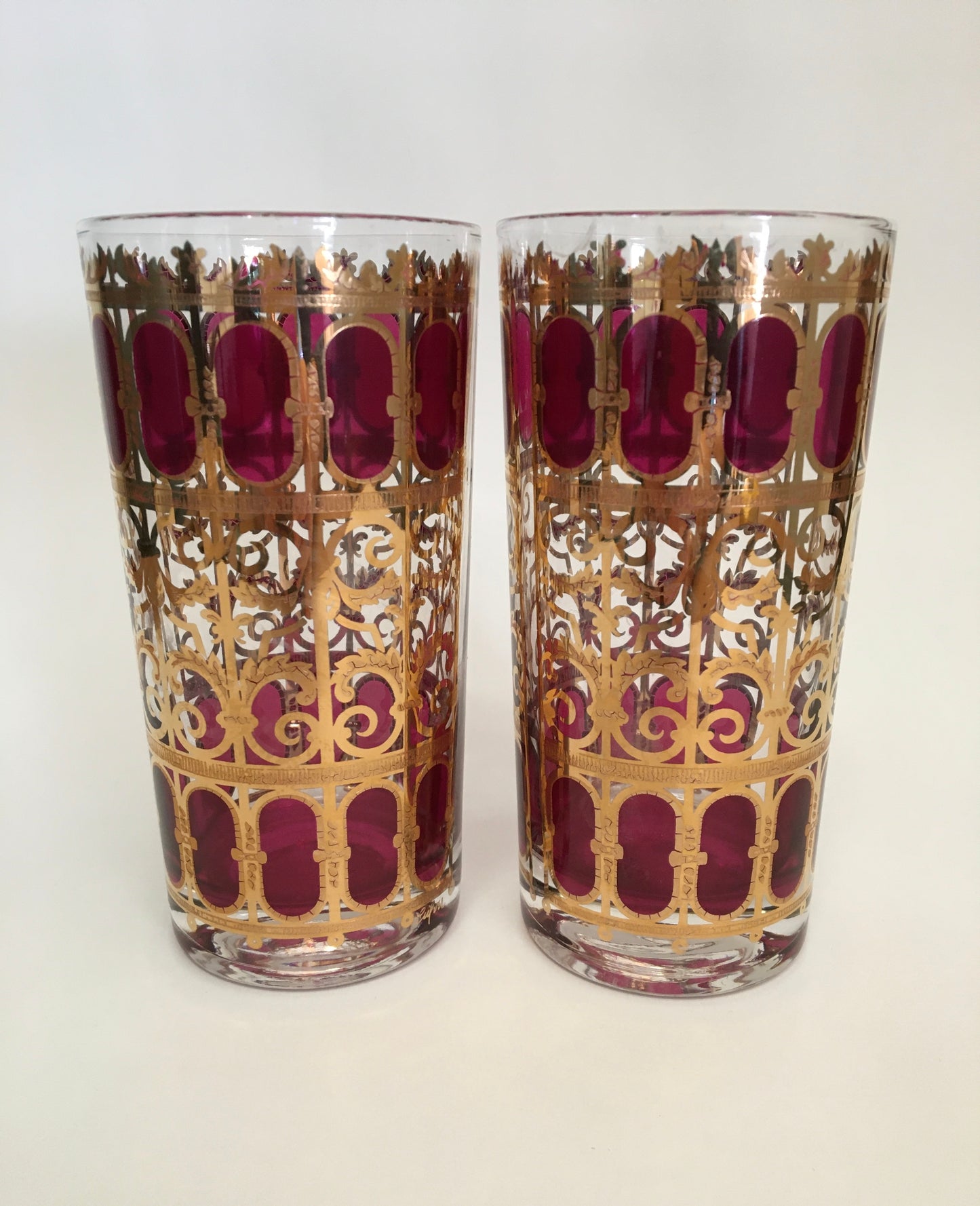 Culver Cranberry Scroll Hiballs (Pair) 3 Available