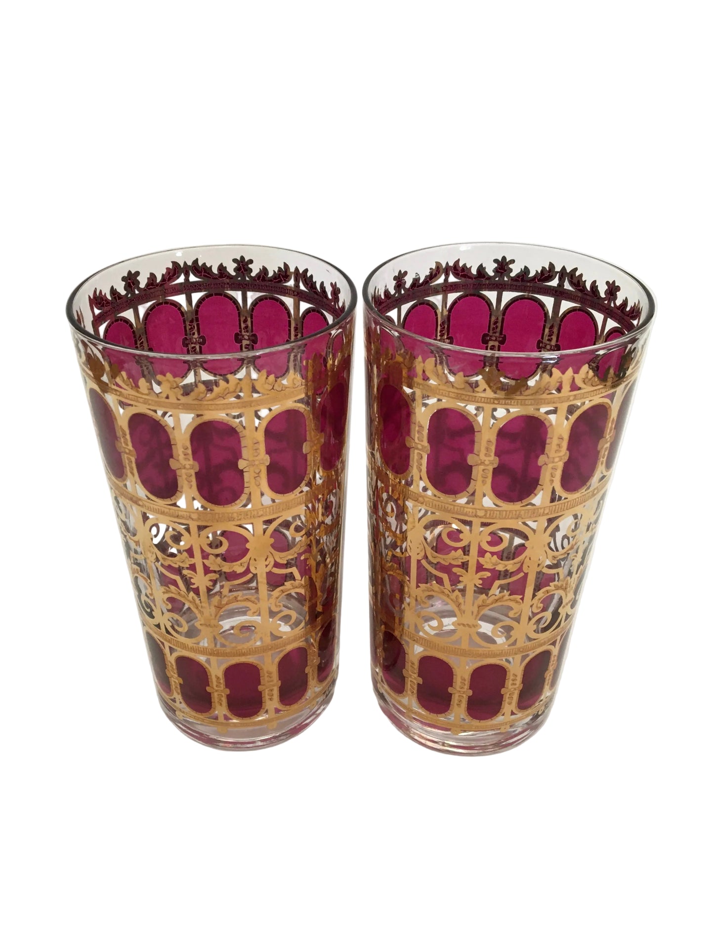 Culver Cranberry Scroll Hiballs (Pair) 3 Available
