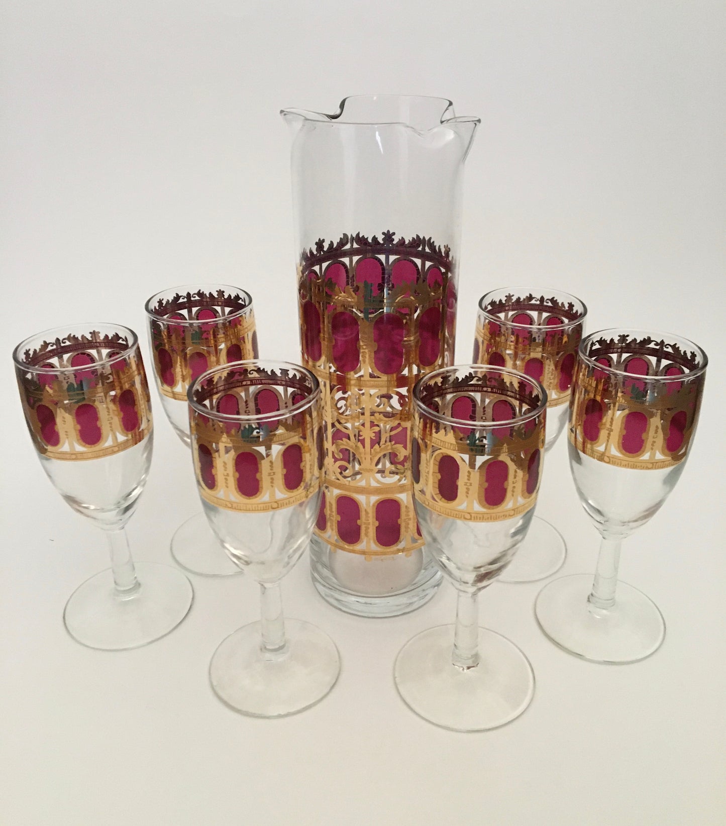 Culver Cranberry Scroll Pitcher Set