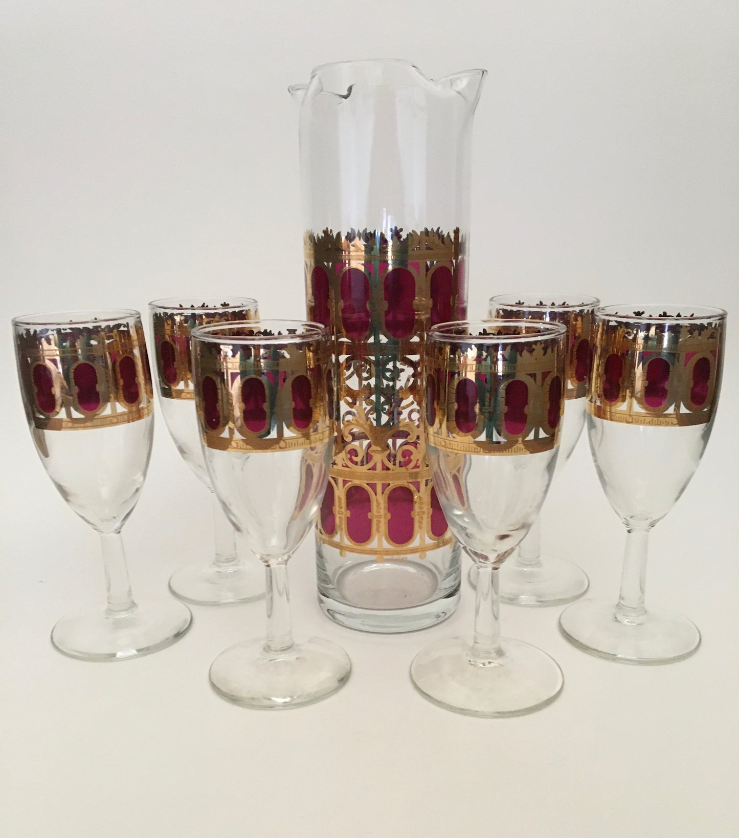 Culver Cranberry Scroll Pitcher Set