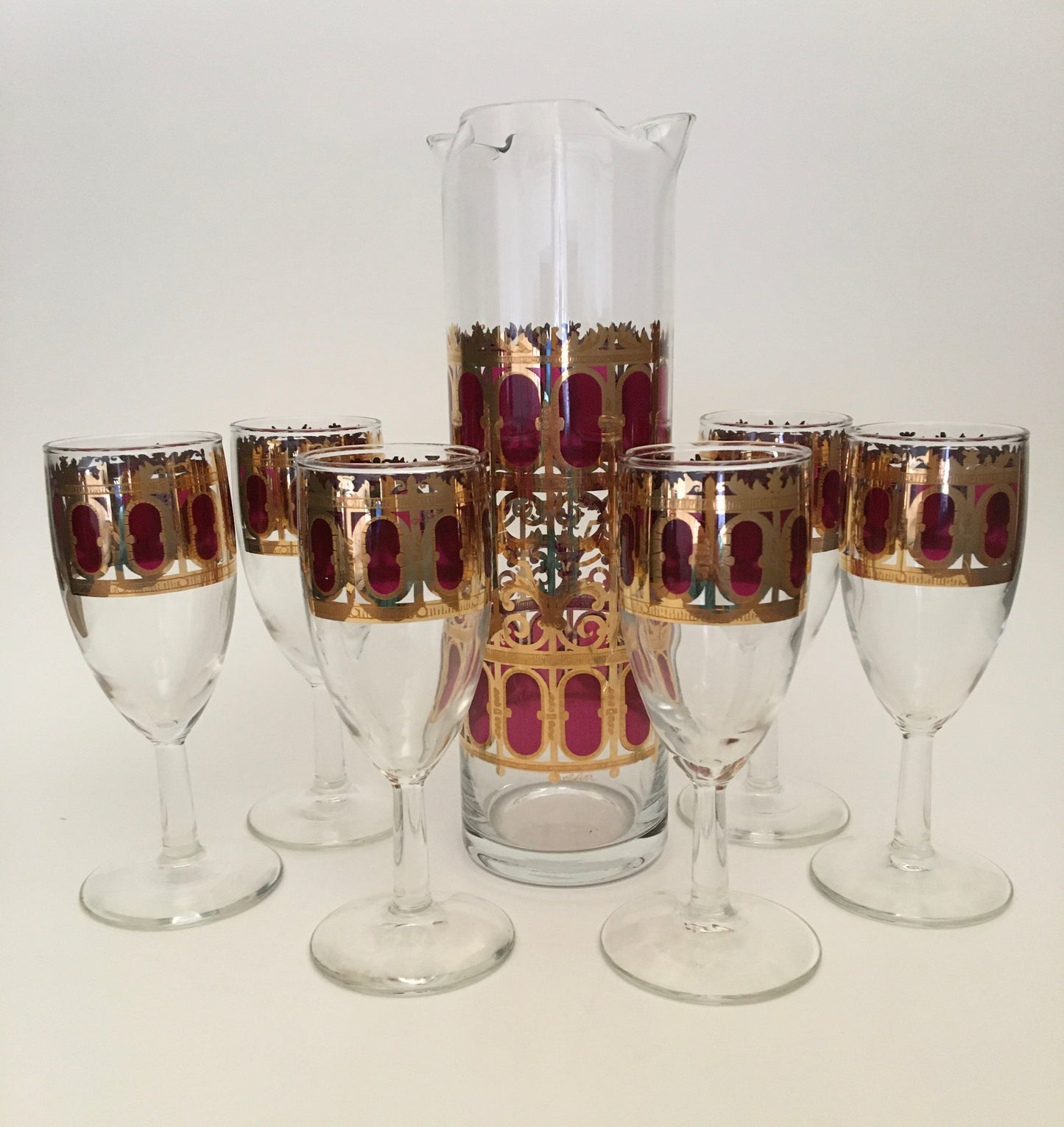 Culver Cranberry Scroll Pitcher Set