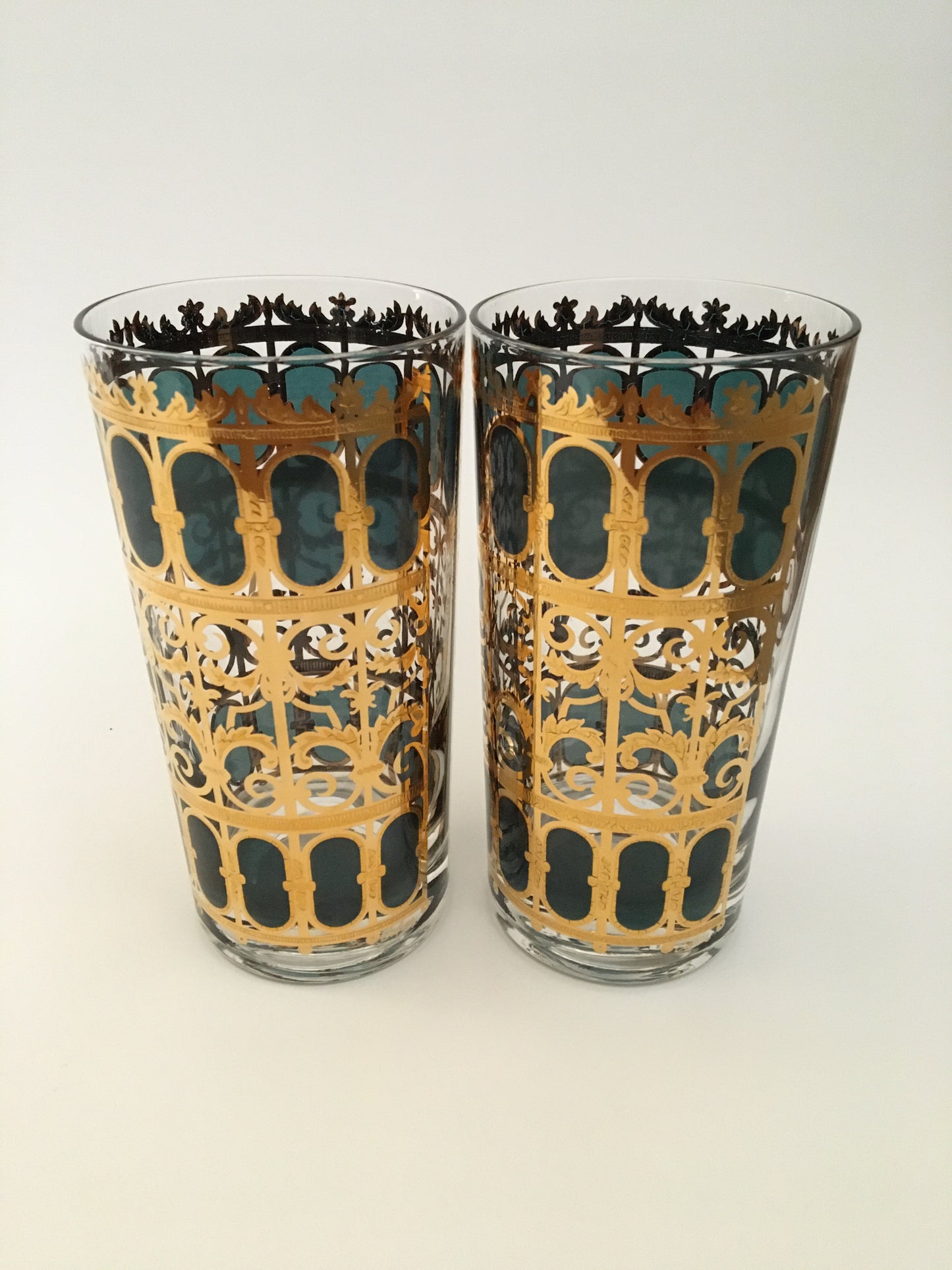 Culver Emerald Scroll Hiballs (Pair) 12 Available