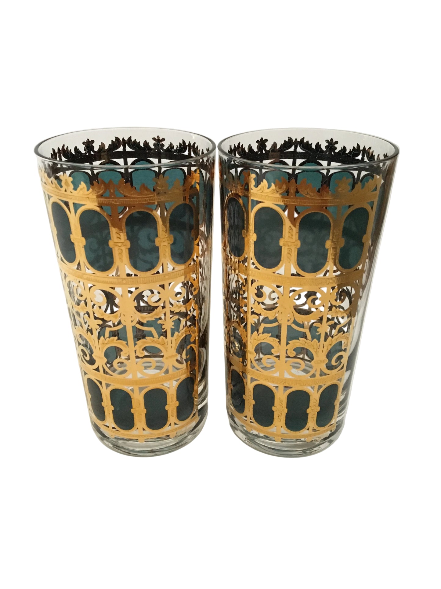 Culver Emerald Scroll Hiballs (Pair) 12 Available