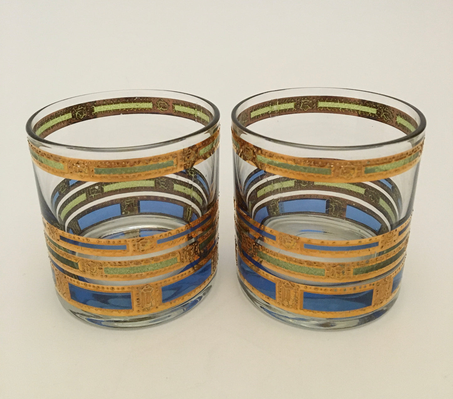 Culver Blue Empress Whiskey Glasses (Pair)