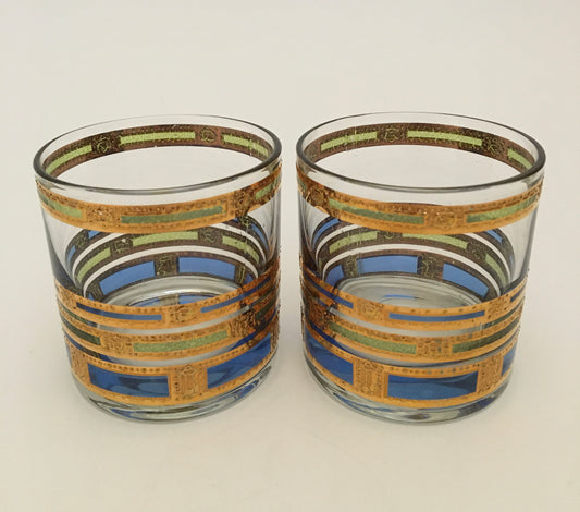 Culver Blue Empress Whiskey Glasses (Pair)