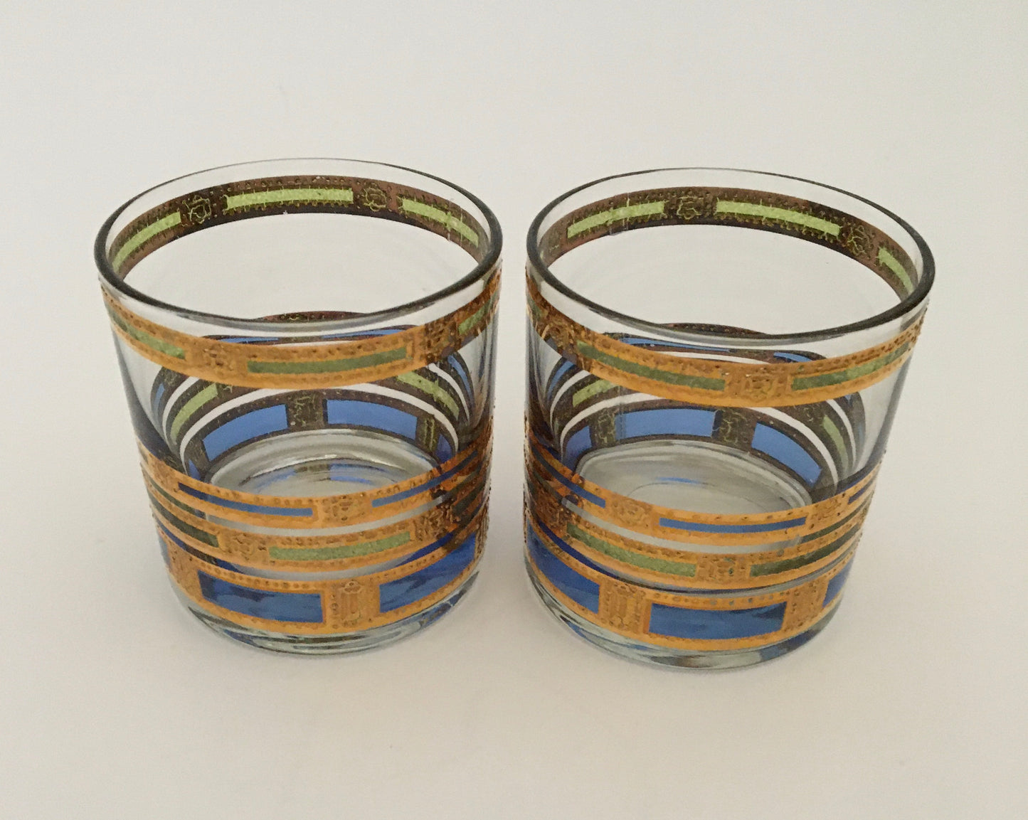 Culver Blue Empress Whiskey Glasses (Pair)