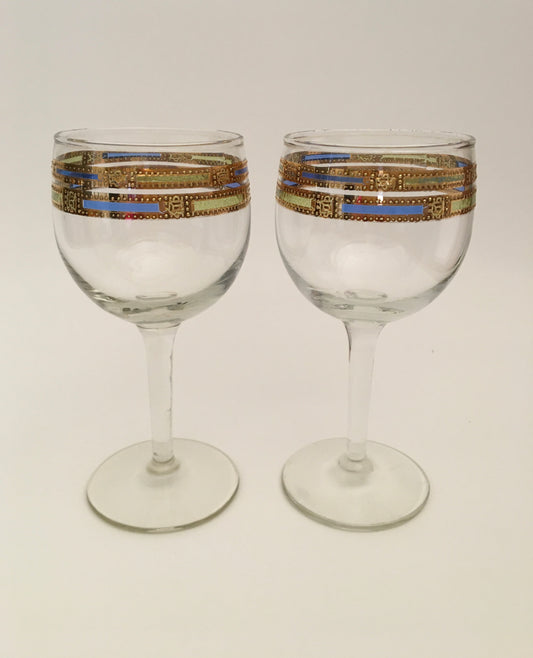 Culver Blue Empress Wine Glasses (Pair) 3 Available