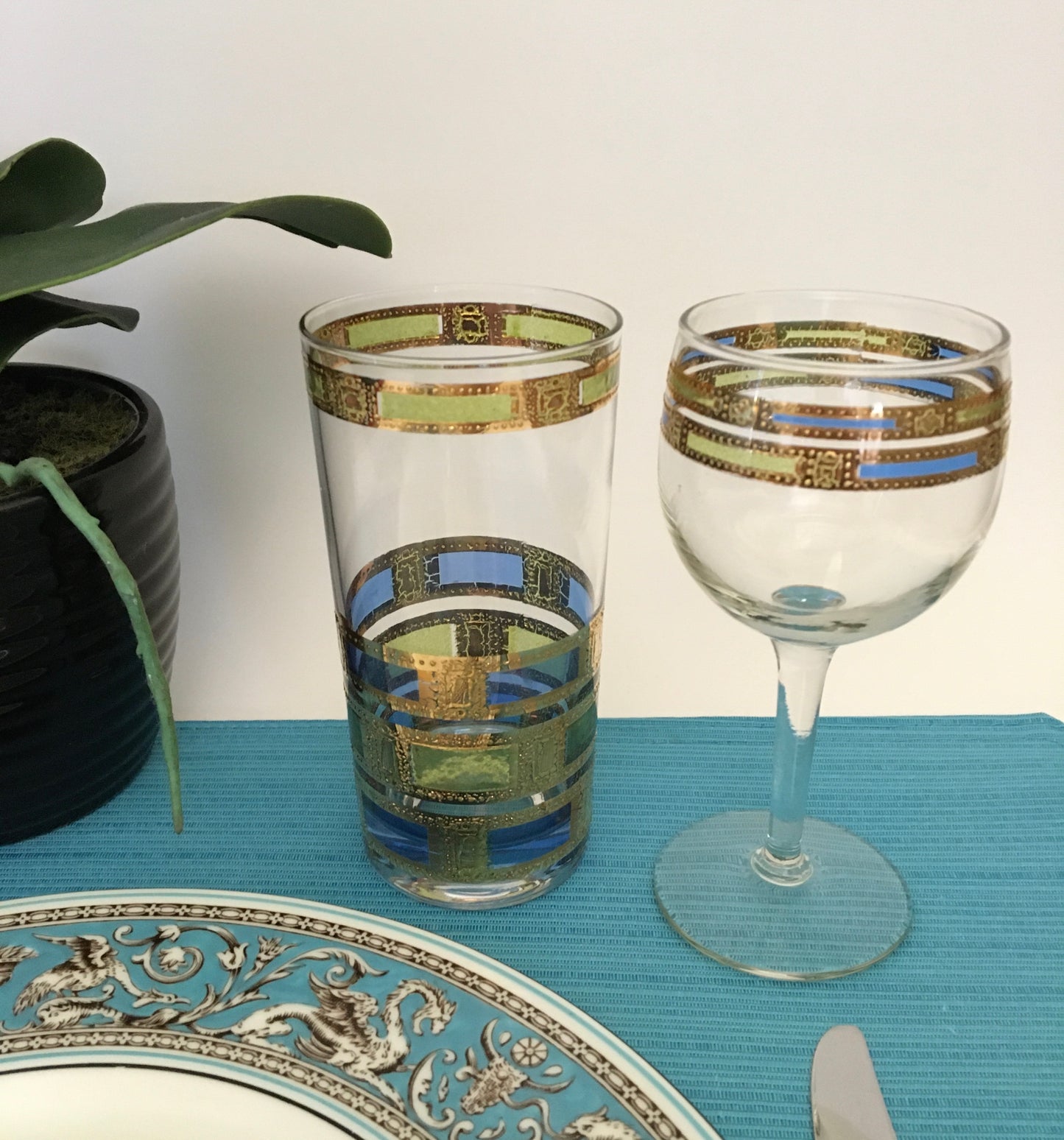 Culver Blue Empress Wine Glasses (Pair) 3 Available