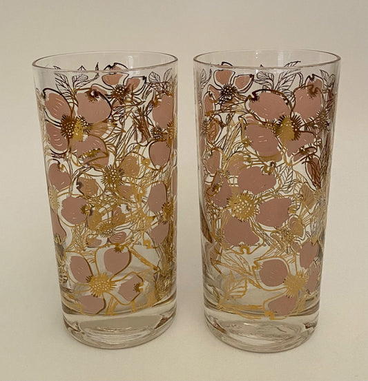 Fred Press Pink Dogwood Hiballs (Pair) 4 Available