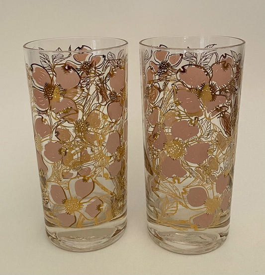 Fred Press Pink Dogwood Hiballs (Pair) 3 Available