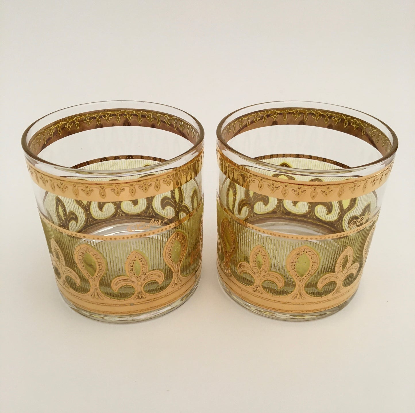 Culver Fleur de Lis Yellow Executive Cocktails/Whiskey (Pair) 4 Available