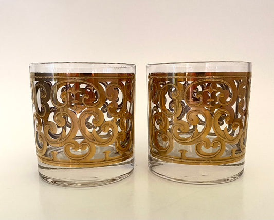 Georges Briard Spanish Scroll Whiskey Glasses (Pair) 3 Available
