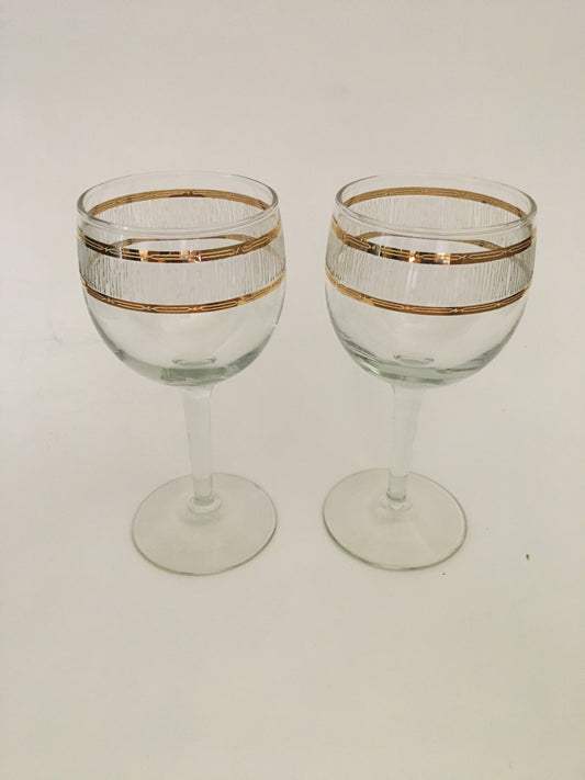 Culver Textured Gold Icicle Wine Glasses (Pair) 3 Available