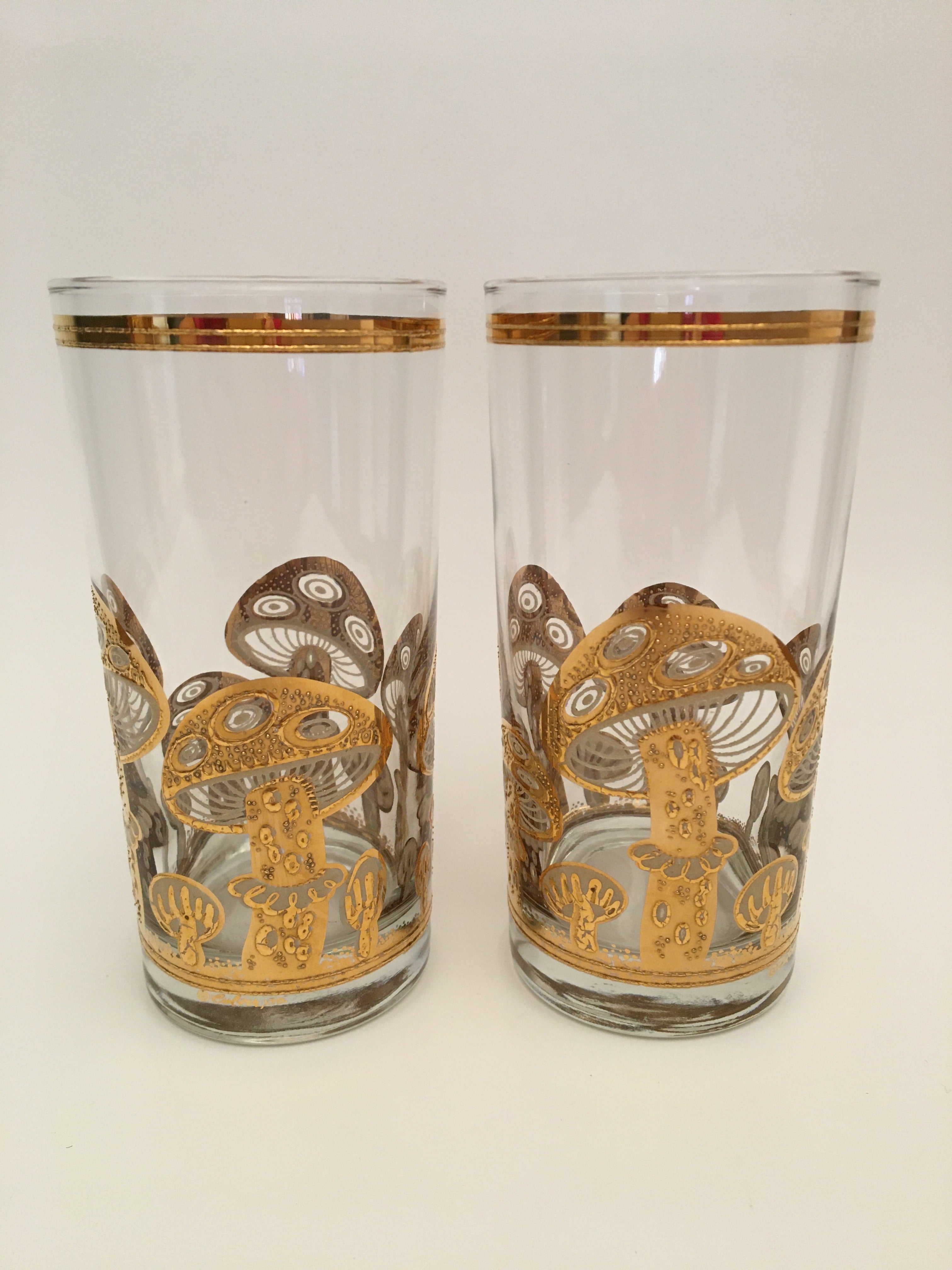 2 rare Culver gold mushroom lowball store glasses