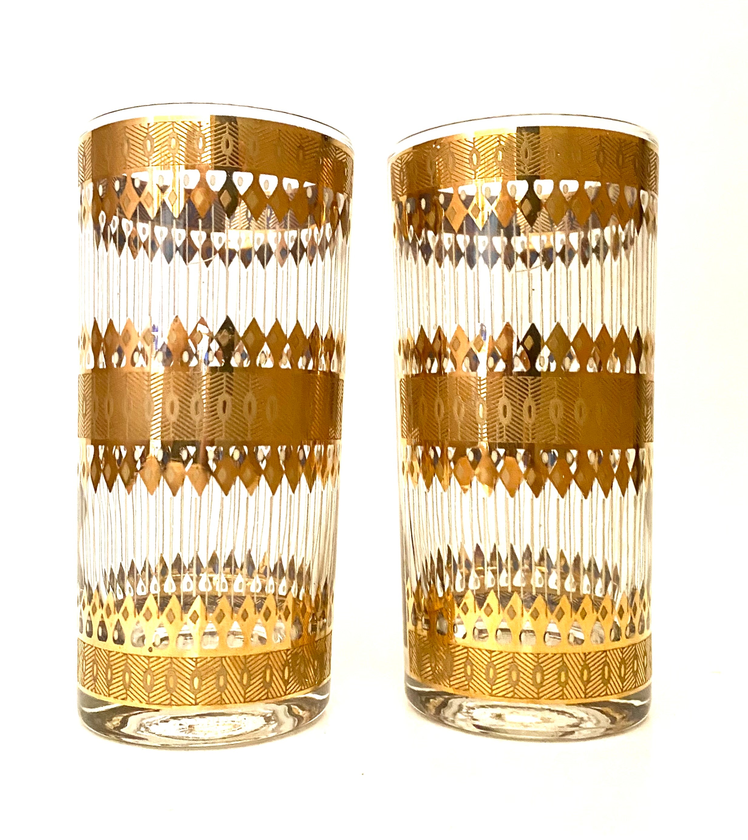 Vintage Culver Gold Cinnabar shops Iris Highball Tumblers Set of 6-MCM Barware