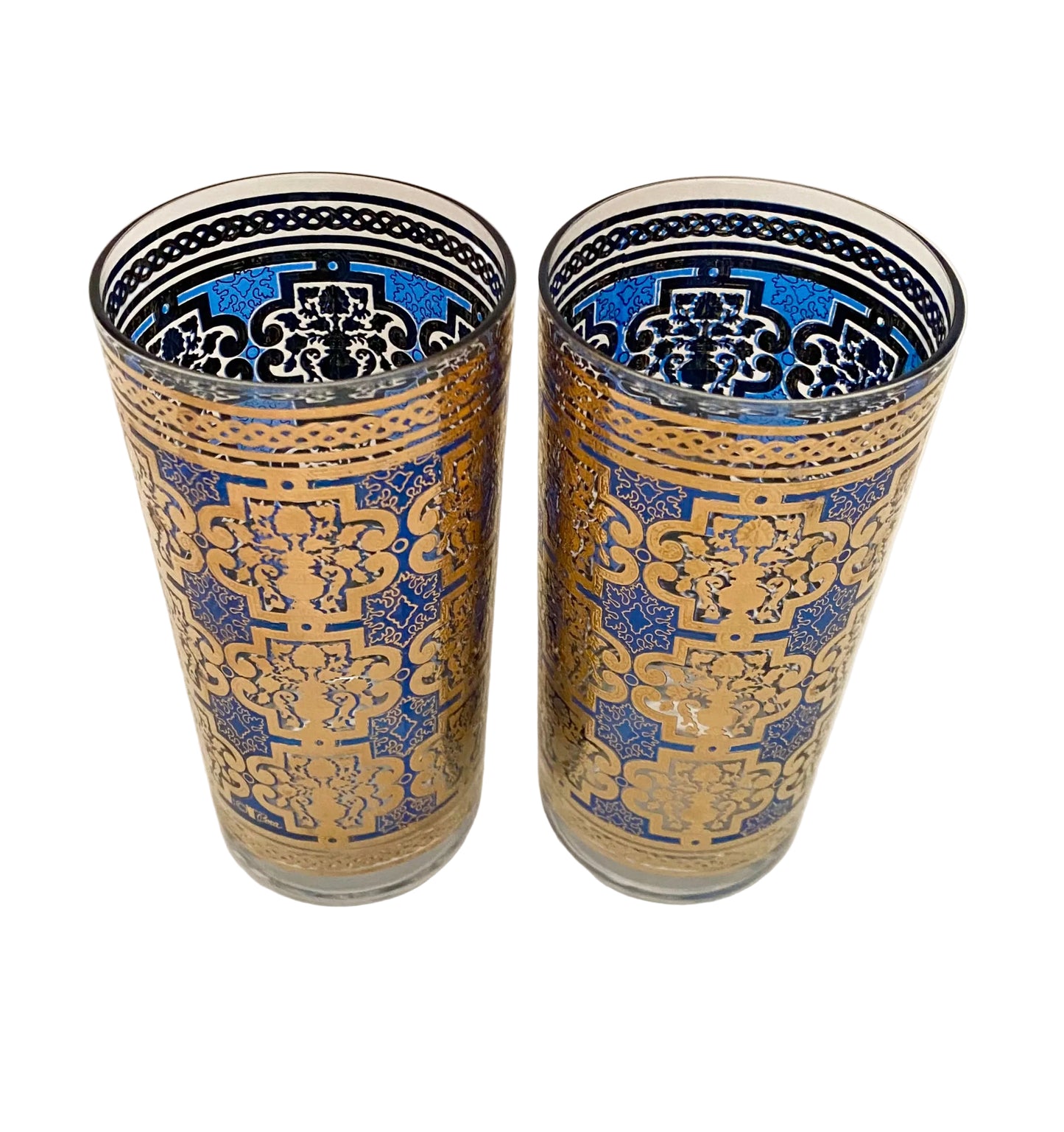 Cera Blue & Gold Filigree Hiballs (Pair) 4 Available