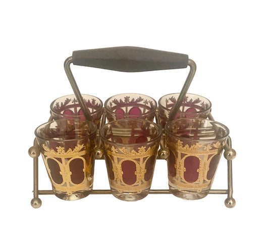 Culver Cranberry Scroll Shot Caddy Set