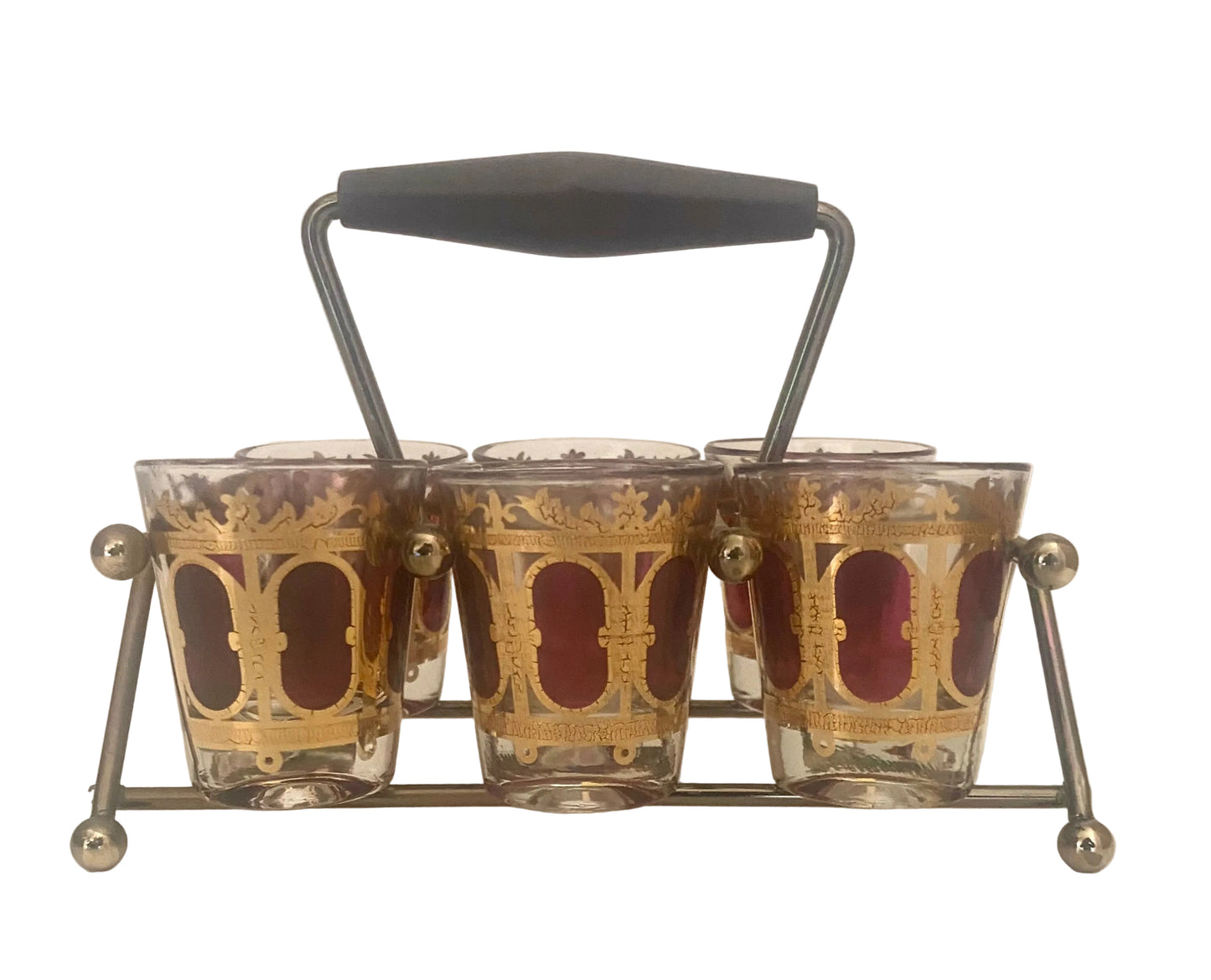 Culver Cranberry Scroll Shot Caddy Set