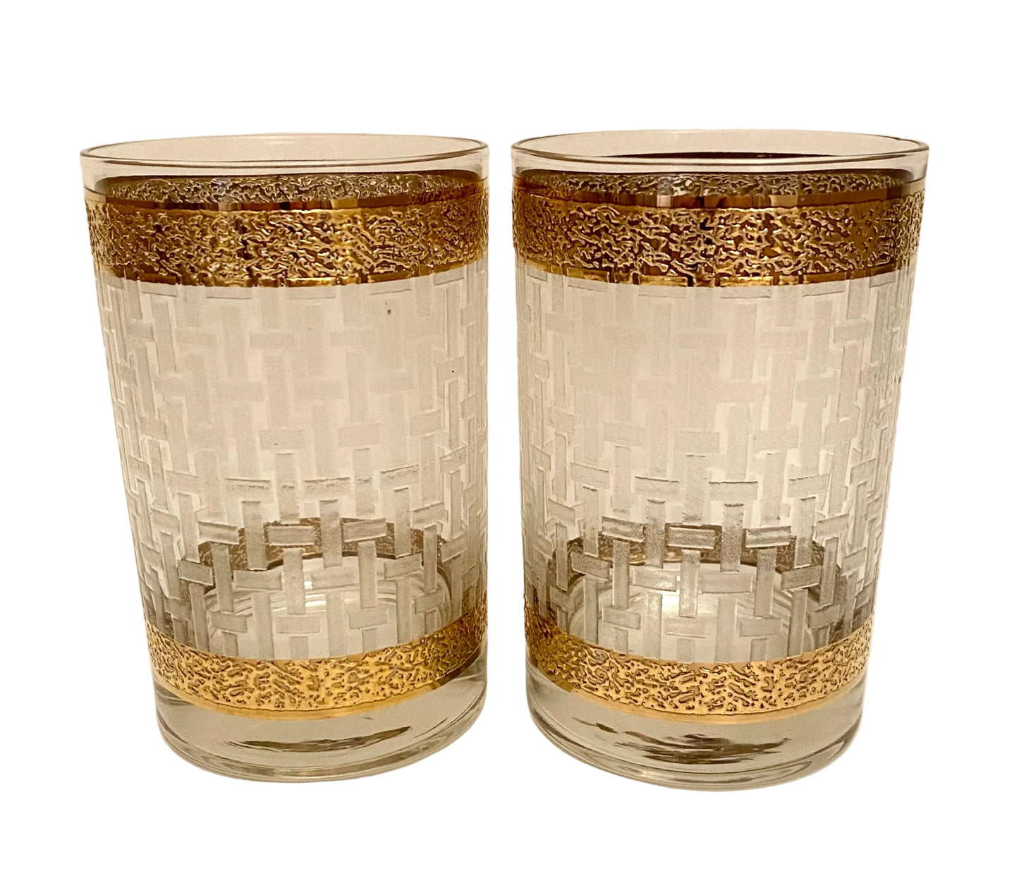 Continental Can Co,  White Basketweave Hiball/Cooler (Pair) 2 Available