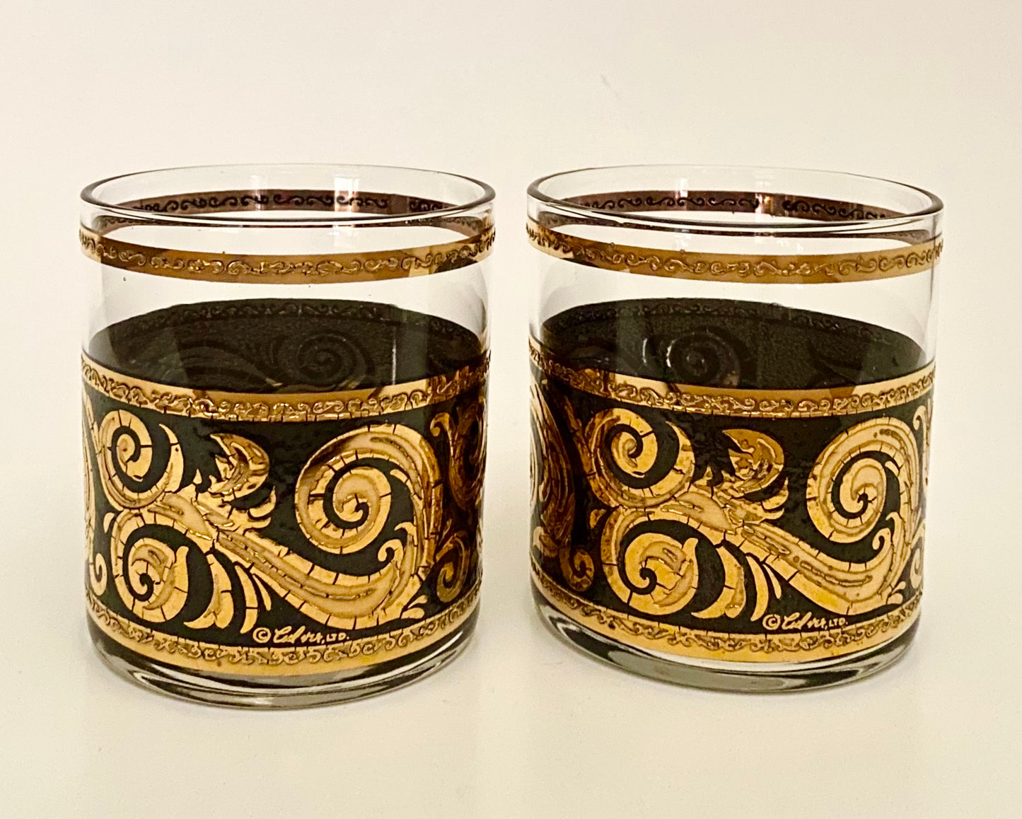 Culver Black Ebony Baroque Executive Cocktails/Whiskey (Pair) 2 Available