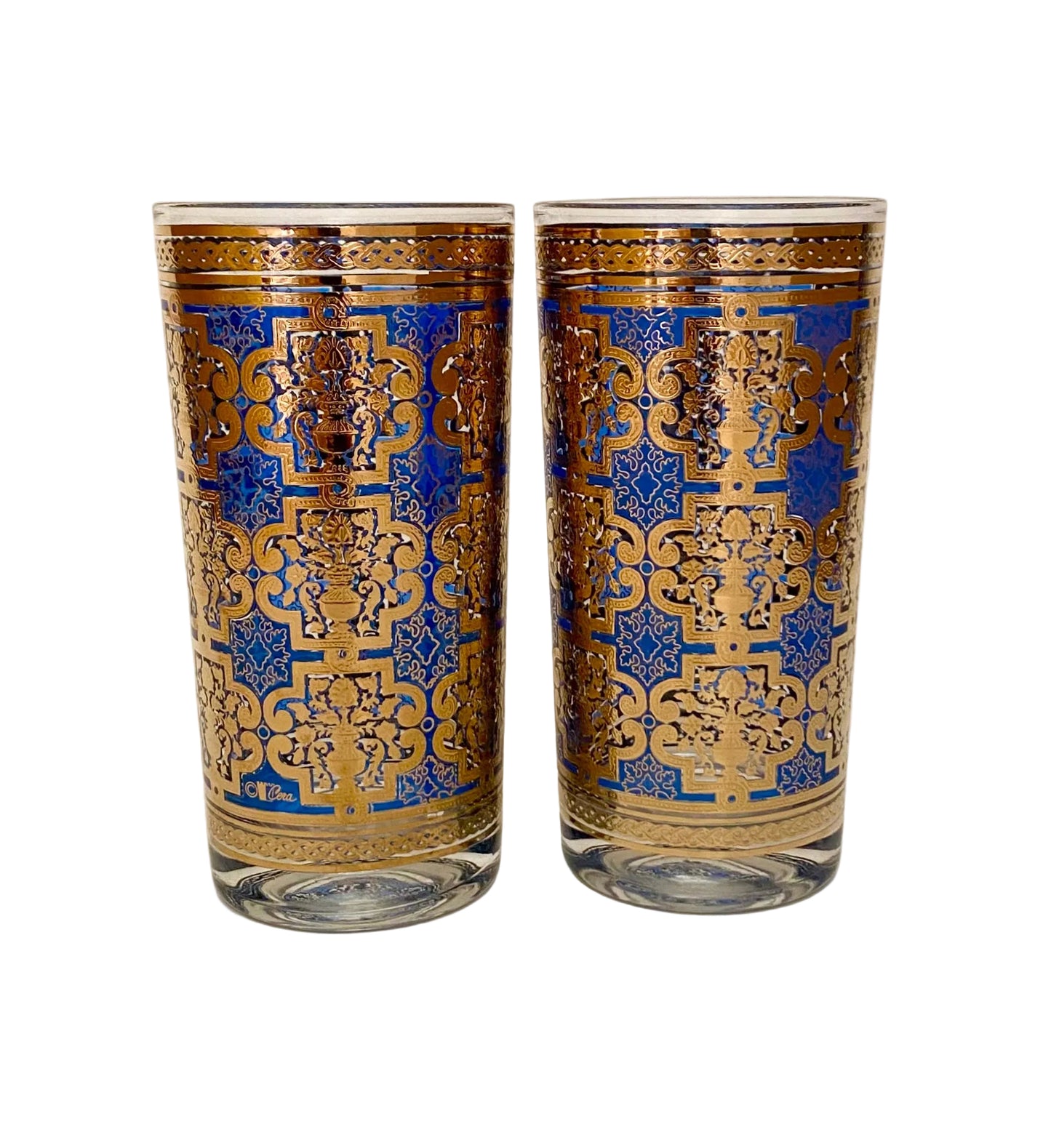 Cera Blue & Gold Filigree Hiballs (Pair) 4 Available