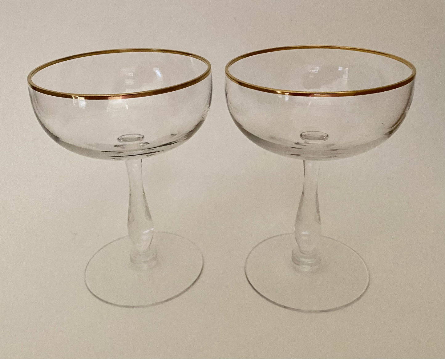 Vintage Gold Rim Coupe/Champagne Glasses (Pair) 2 Available